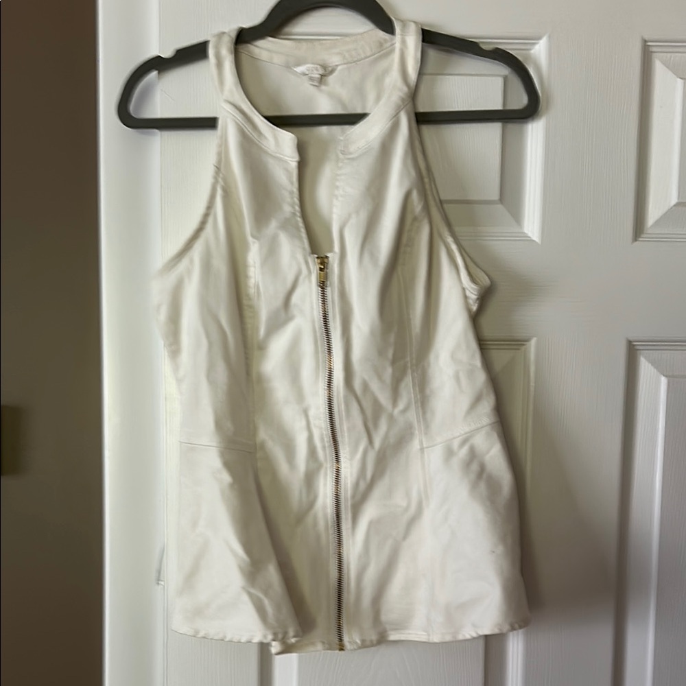 White Sleeveless Zip-Up Top